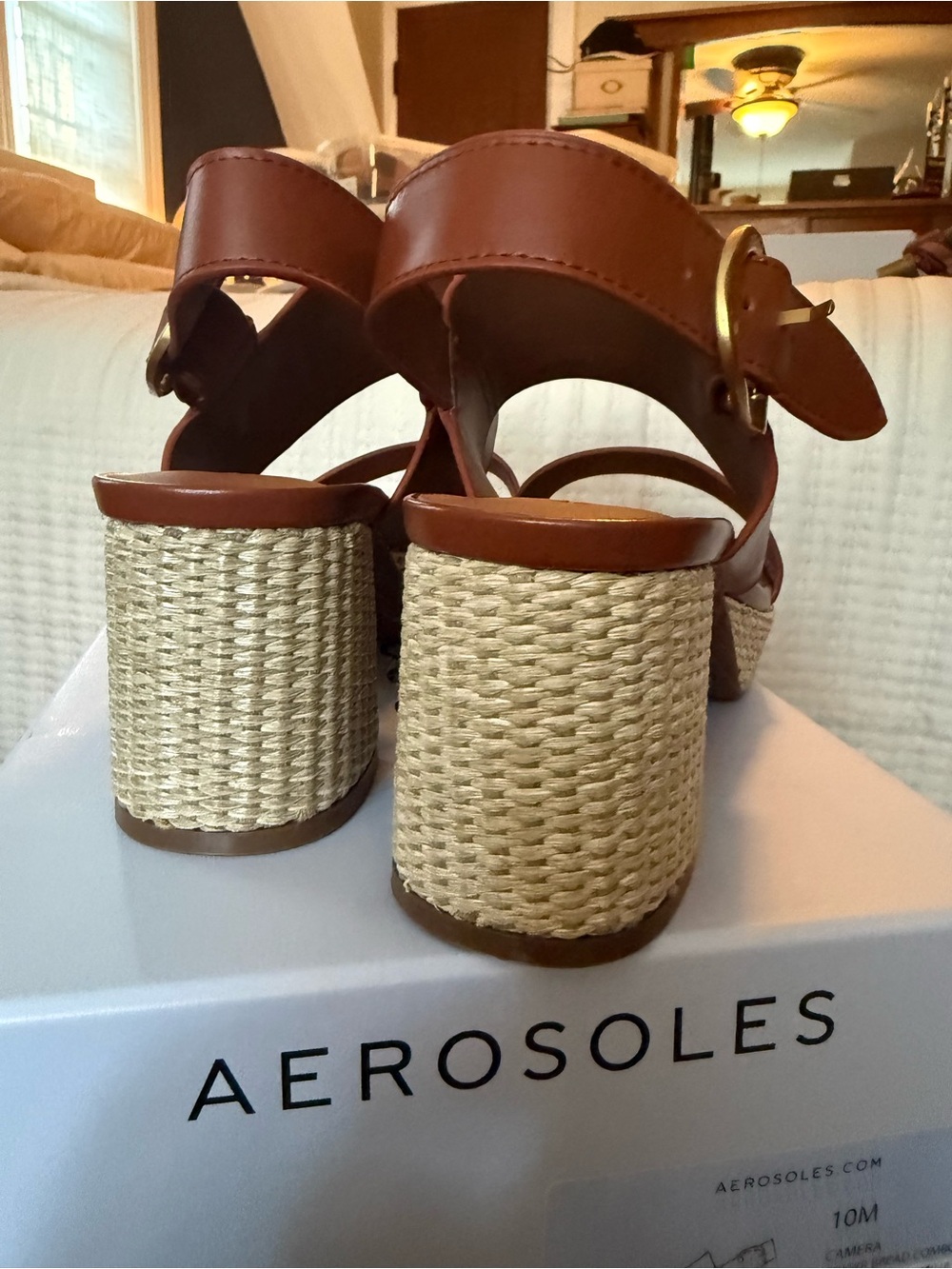 AEROSOLES Camera Gingerbread Brown Leather Woven Platform Sandals - Picture 7 of 7